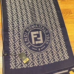 Fendi Dark Blue and Light Gray Monogram Scarf